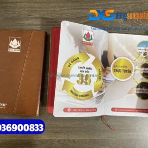 Sổ tay dán gáy gập 3 Màu nâu - Ép kim logo Bảo hiểm Bảo Minh - dongsongifts