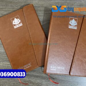 Sổ tay dán gáy gập 3 Màu nâu - Ép kim logo Bảo hiểm Bảo Minh - dongsongifts