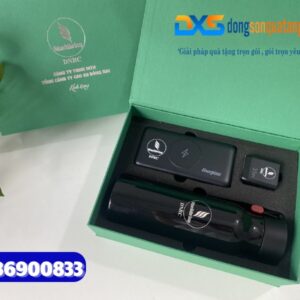 Set quà tặng công nghiệp cao su ( Bình giữ nhiệt Locknlock + Adapter du lịch & Pin sạc dự phòng Energizer )- In logo Tập Đoàn Công Nghiệp Cao Su Việt Nam (VRG)