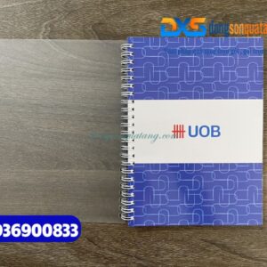 Sổ tay lò xo khổ A5 , bìa cứng cán mờ ,màu xanh chủ đạo - In logo Ngân hàng UOB - dongsongifts