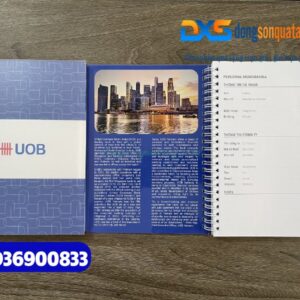 Sổ tay lò xo khổ A5 , bìa cứng cán mờ ,màu xanh chủ đạo - In logo Ngân hàng UOB