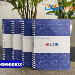 Sổ tay lò xo khổ A5 , bìa cứng cán mờ ,màu xanh chủ đạo - In logo Ngân hàng UOB