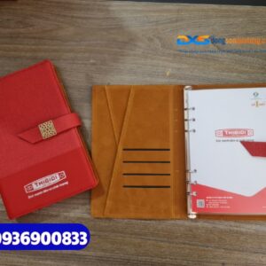 Set quà tết in logo ( Sổ tay bìa còng+ Ly giữ nhiệt chính hãng LocknLock ) in khắc Logo doanh nghiep THIBIDI