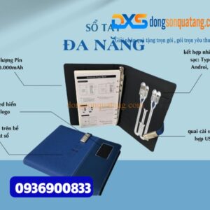 Sổ sạc ghi chép đa năng , màu xanh , - In ấn logo Công Ty