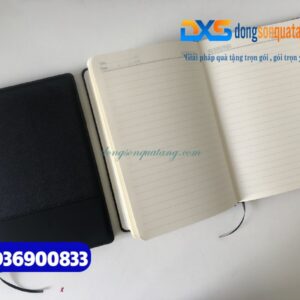 Sổ Tay Dán Gáy Bìa Da Cao Cấp , màu đen - In Logo khách hàng Logitech