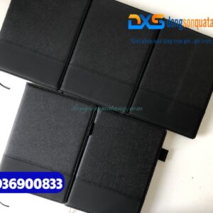 Sổ Tay Dán Gáy Bìa Da Cao Cấp , màu đen - In Logo khách hàng Logitech