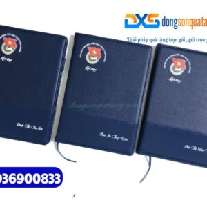 Sổ Tay Dán Gáy Bìa Da Cao Cấp , màu xanh - In Logo ĐOÀN VIÊN