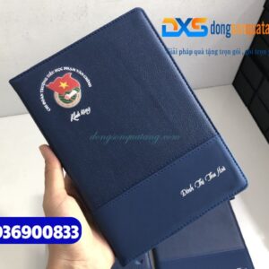 Sổ Tay Dán Gáy Bìa Da Cao Cấp , màu xanh - In Logo ĐOÀN VIÊN