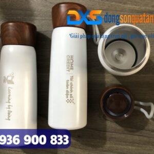 BGN 004 - Bình Giữ Nhiệt Nắp Vân Gỗ In Logo Làm Quà Tặng Khách Hàng