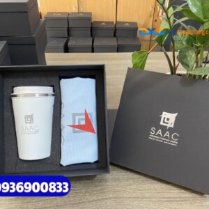 Set quà tặng lĩnh vực thuế (Ly giữ nhiệt & Túi vải canvas )-SQX 022 | In logo Công ty kiểm toán SAAC