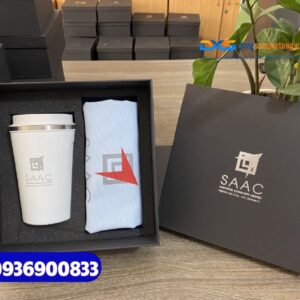 Set quà tặng lĩnh vực thuế (Ly giữ nhiệt & Túi vải canvas )-SQX 022 | In logo Công ty kiểm toán SAAC