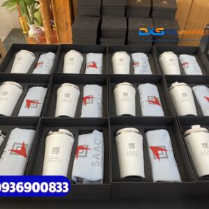 Set quà tặng lĩnh vực thuế (Ly giữ nhiệt & Túi vải canvas )-SQX 022 | In logo Công ty kiểm toán SAAC