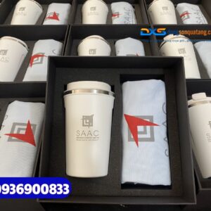 Set quà tặng lĩnh vực thuế (Ly giữ nhiệt & Túi vải canvas )-SQX 022 | In logo Công ty kiểm toán SAAC