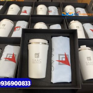 Set quà tặng lĩnh vực thuế (Ly giữ nhiệt & Túi vải canvas )-SQX 022 | In logo Công ty kiểm toán SAAC