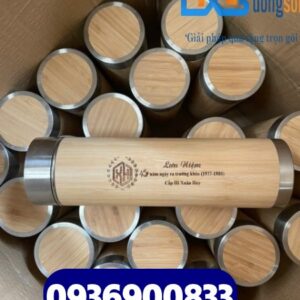 Bình giữ nhiệt vỏ tre 500ml khắc logo theo yêu cầu - Dongsonquatang