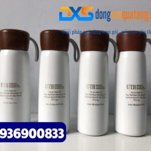 Bình giữ nhiệt nắp vân gỗ màu trắng khắc tên thầy Cô Giáo