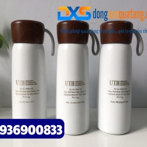 Bình giữ nhiệt nắp vân gỗ màu trắng khắc tên thầy Cô Giáo