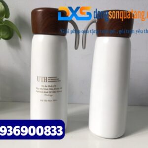 Bình giữ nhiệt nắp gỗ khắc logo làm quà tặng