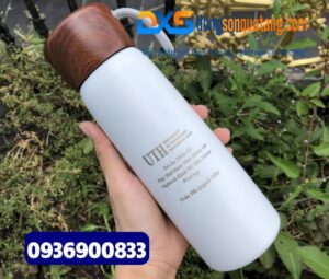 Bình giữ nhiệt nắp vân gỗ khắc logo Trường ĐH UTH TP.HCM