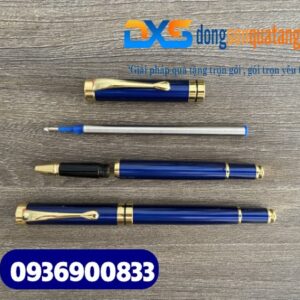 Bút ký cao cấp – BKX 019 – Màu xanh dương - Nắp đẩy- Khoen vàng – Khắc logo theo yêu cầu làm quà tặng Khách hàng