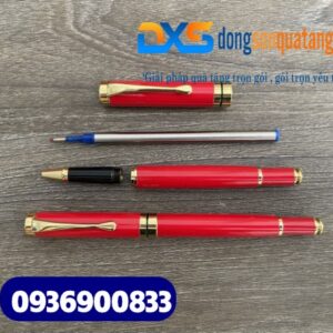 Bút ký cao cấp – BKX 020 – Màu Đỏ - Nắp đẩy- Khoen vàng – Khắc logo Công Ty theo yêu cầu