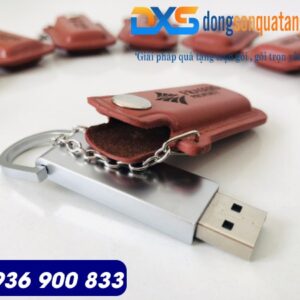 usb vỏ da có dây bảo vệ in khắc logo Công Ty