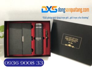 Bộ Quà Tặng Sổ Da + Bình + Bút Tổ Ong In Khắc Tập Thể Lớp 12A6 Tặng Thầy Cô