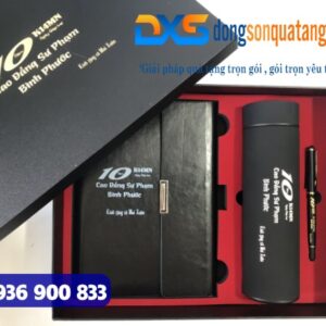 GTX 001 - Gift Set Sổ Tay , Bình Giữ Nhiệt , Bút Kim Loại Màu Đen In Khắc Làm Quà Tặng Tri Ân