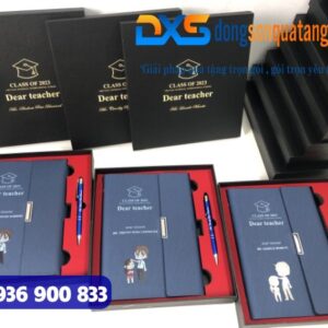 GTX 003 - Bộ Quà Tặng Sổ Da , Bút Bi Kim Màu Xanh Loại In Khắc Giá Xưởng
