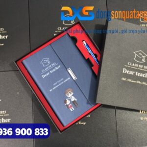 GTX 002 - Bộ Quà Tặng Sổ Da , Bút Bi Kim Màu Xanh Loại In Khắc Giá Xưởng