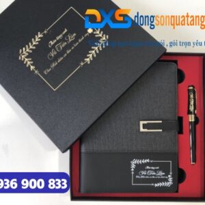 GTX 003 - Set Quà Tặng Sổ Da Gập 2 Khóa Cài Nam Châm , Bút Kim Loại Tổ Ong Màu Đen