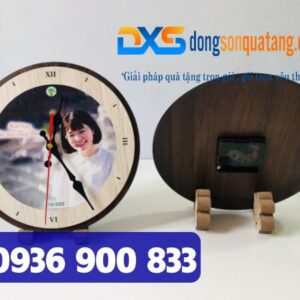 QTG 002 - Đồng Hồ Gỗ Để Bàn In Khắc Logo Làm Quà Tặng Khách Hàng