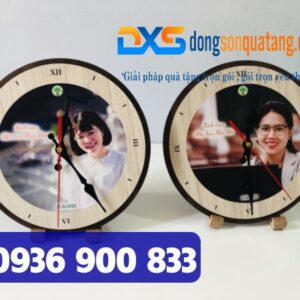 QTG 002 - Đồng Hồ Gỗ Để Bàn In Khắc Logo Làm Quà Tặng Khách Hàng