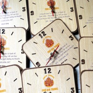 QTG 003 - Đồng Hồ Gỗ Treo Tường In Khắc Logo Làm Quà Tặng Nhân Viên