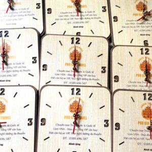 QTG 003 - Đồng Hồ Gỗ Treo Tường In Khắc Logo Làm Quà Tặng Nhân Viên