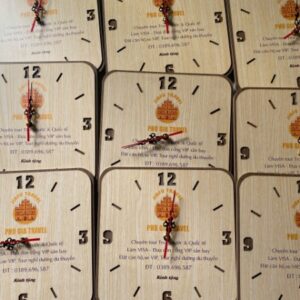 QTG 003 - Đồng Hồ Gỗ Treo Tường In Khắc Logo Làm Quà Tặng Nhân Viên