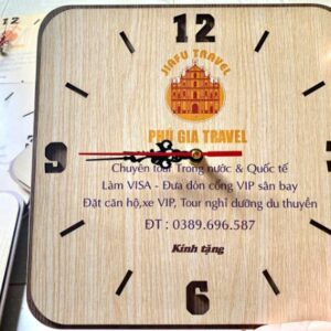 QTG 003 - Đồng Hồ Gỗ Treo Tường In Khắc Logo Làm Quà Tặng Nhân Viên