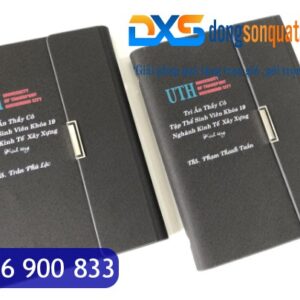 SDX 003 - Sổ Da In Logo UTH A5 Màu Xám Khóa Cài Inox Nam Châm Gập 3