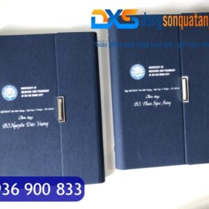 SDX 004 - Sổ Bìa Da In Logo Công Ty A5 Màu Xanh Kèm Khóa Cài Nam Châm Gập 3