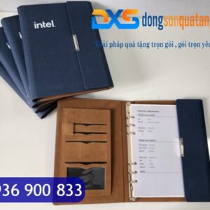 SDX 004 - Sổ Bìa Da In Logo Công Ty A5 Màu Xanh Kèm Khóa Cài Nam Châm Gập 3