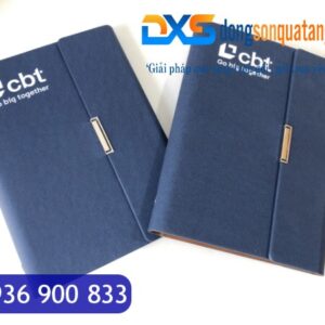 SDX 004 - Sổ Bìa Da In Logo Công Ty A5 Màu Xanh Kèm Khóa Cài Nam Châm Gập 3