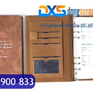 SDX 009 - Sổ Ghi Chép Văn Phòng Da Bò In Khắc Logo A5 Có Khe Đựng Thẻ Card