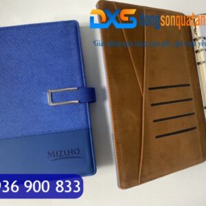 SDX 012 - Sổ Da Pu Bìa Còng Dập Chìm Logo Ngân Hàng MIZUHO Màu Xanh