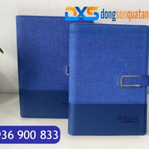 SDX 012 - Sổ Da Pu Bìa Còng Dập Chìm Logo Ngân Hàng MIZUHO Màu Xanh