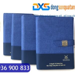 SDX 013 - Sổ Da Pu Bìa Còng Ép Kim Vàng Logo Công Ty Màu Xanh Kèm Khóa Gài Nam Châm