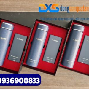Set quà tặng Công Nghệ 2 sản phẩm ( Pin sạc dự phòng Xiaomi + Bình giữ nhiệt cao cấp) In ấn logo làm quà tặng đối tác Vip