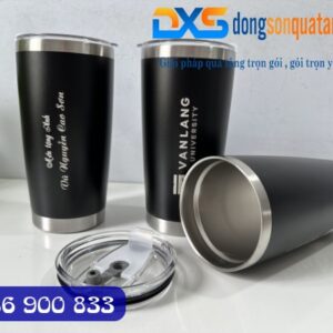Quà Tặng In Logo Trường Đại Học - Ly Giữ Nhiệt Màu Đen Dung Tích 600ml