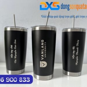 Quà Tặng In Logo Trường Đại Học - Ly Giữ Nhiệt Màu Đen Dung Tích 600ml
