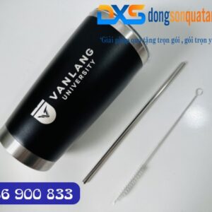 Quà Tặng In Logo Trường Đại Học - Ly Giữ Nhiệt Màu Đen Dung Tích 600ml