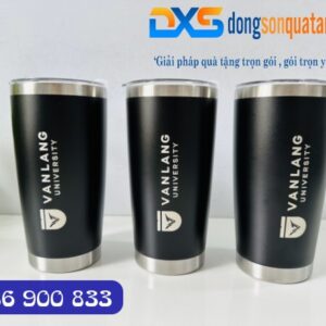 QTH 002 - Quà Tặng In Logo Trường Đại Học - Ly Giữ Nhiệt Màu Đen Dung Tích 600ml